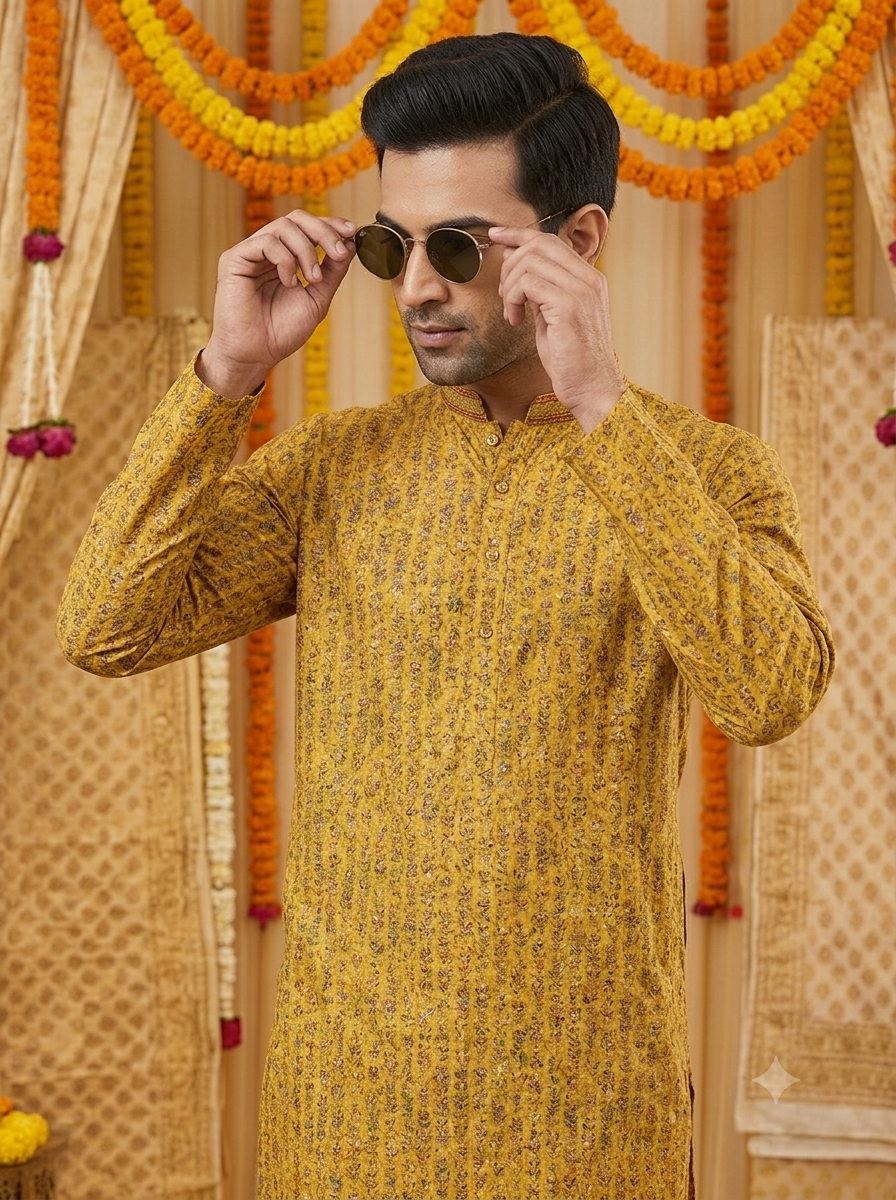 ShreeVastram Mustard Yellow Floral Printed Kurta Set